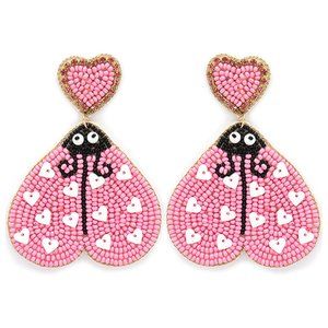 Ladybug Heart BEADED & SEQUINED Earrings NIP